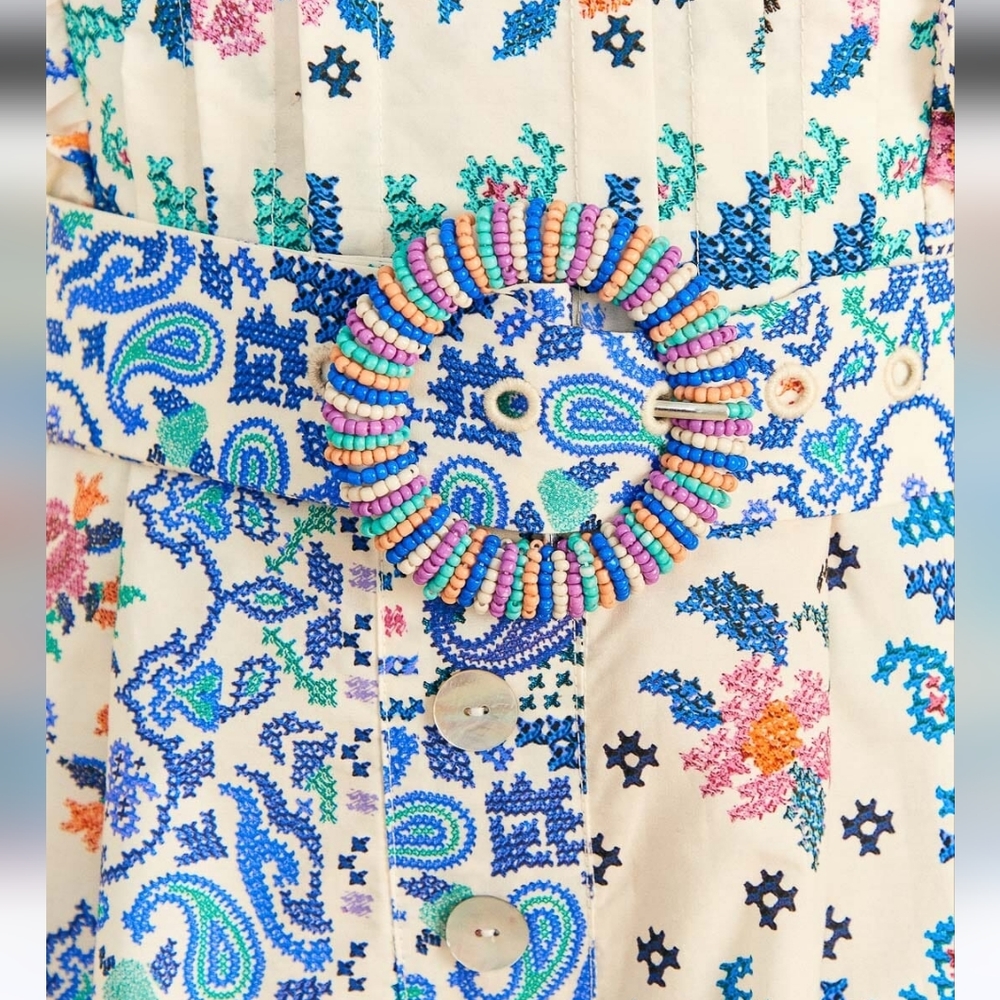 FARM Rio White Multi-Color Floral Patchwork Puff-Sleeve Romper - Picture 2 of 4